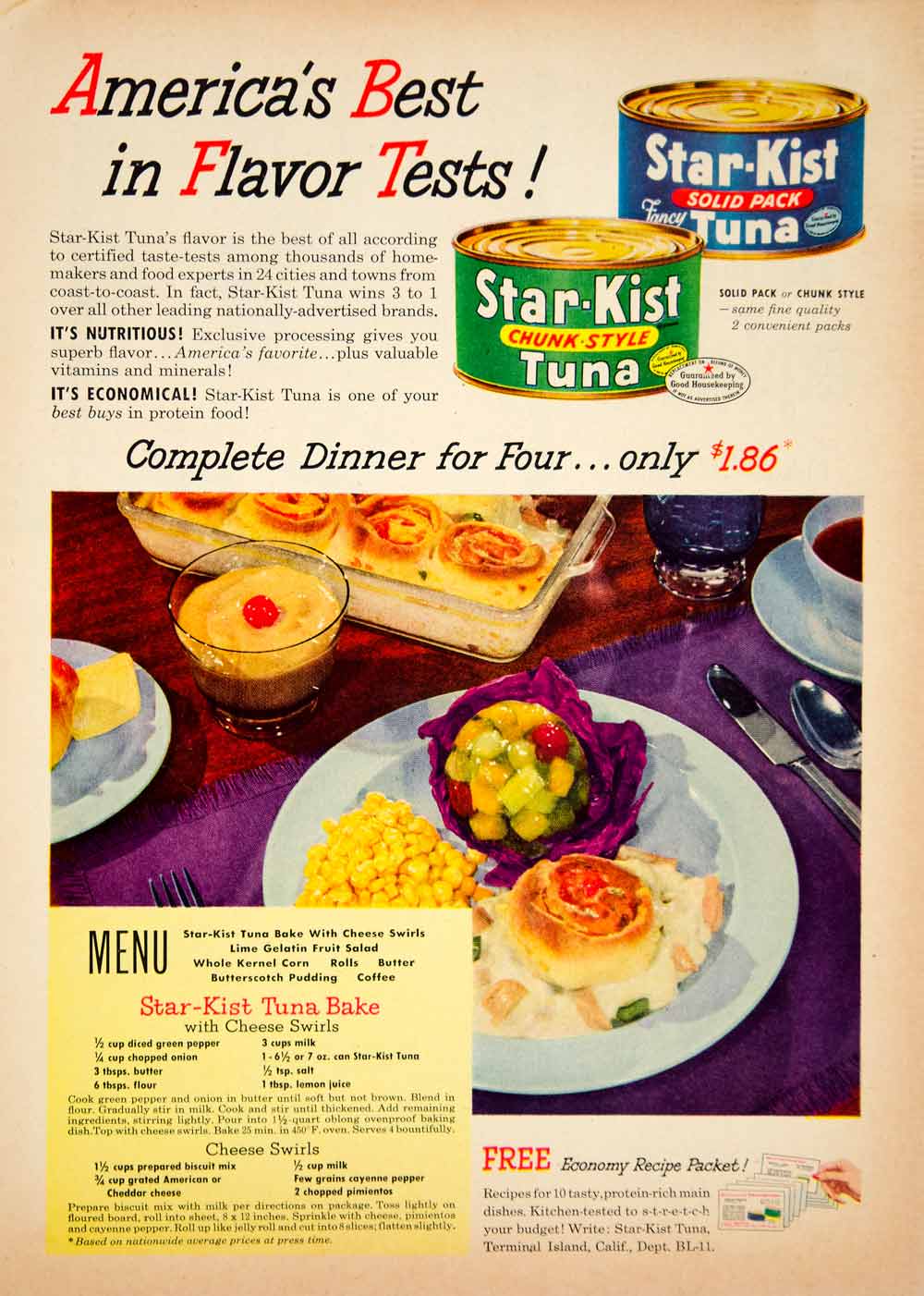 1952 Ad Star-Kist Canned Tuna Bake Recipe Fish Seafood Grocery Cheese YBL1