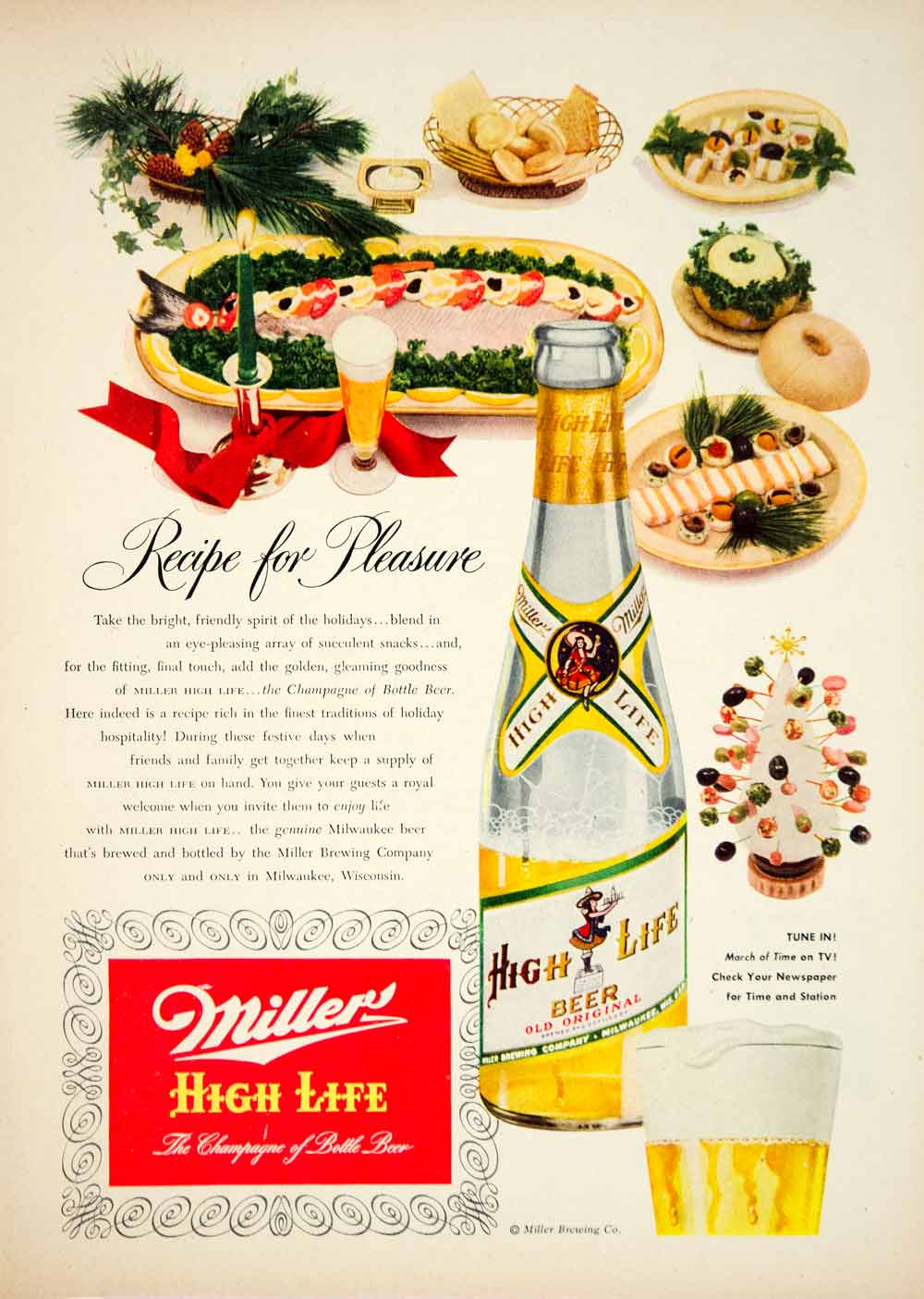 1952 Ad Miller Brewing High Life Beer Alcohol Drink Beverage Christmas YBL1