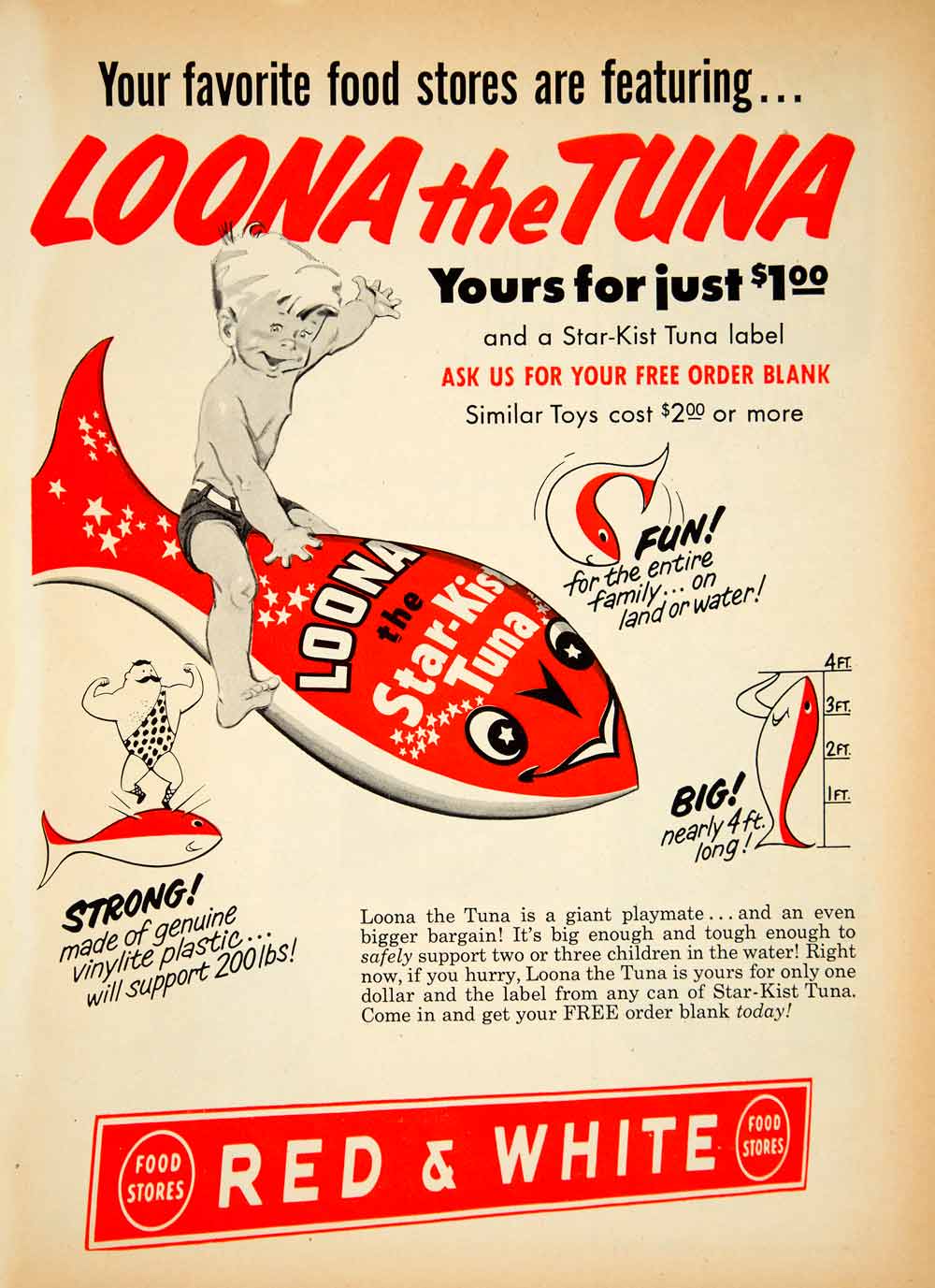 1953 Ad Star-Kist Loona Tuna Children Float Toy Fish Canned Red