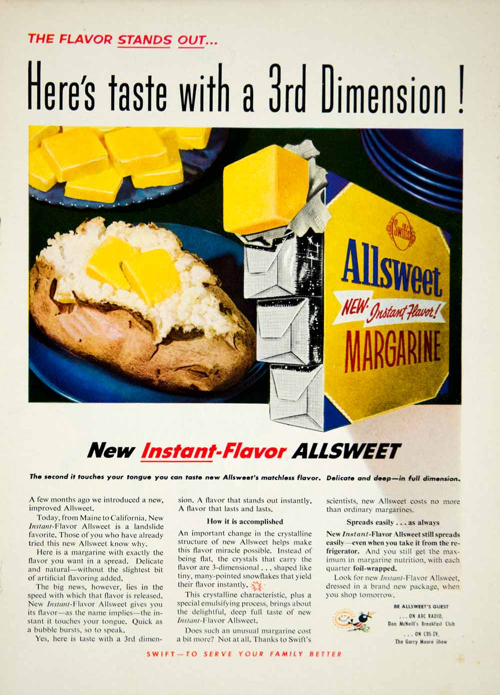 1954 Ad Swift's Instant Flavor Allsweet Margarine Spread Food Grocery YBL1