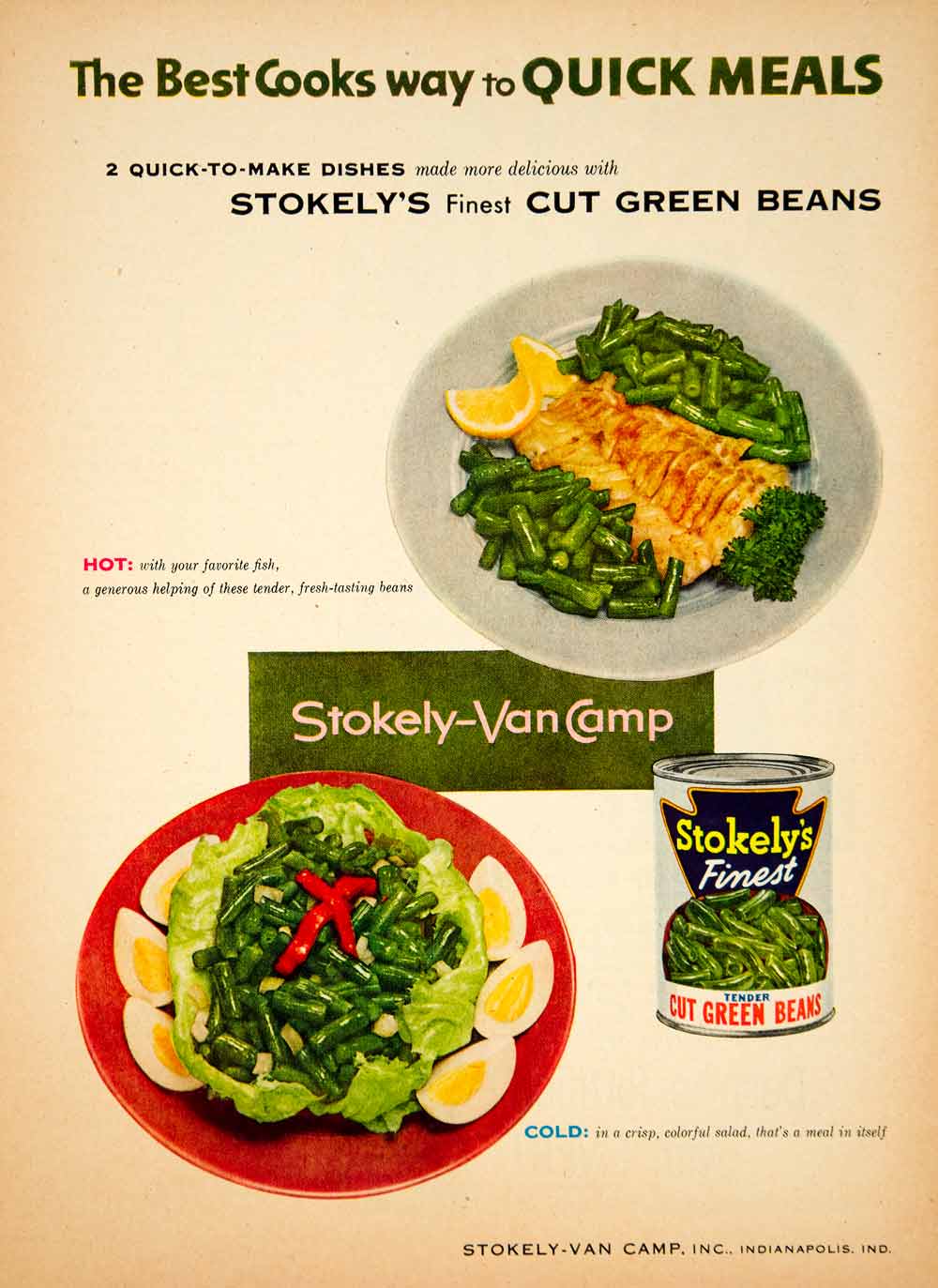 1954 Ad Stokely-Van Camp Finest Cut Green Beans Canned Vegetables Food YBL1