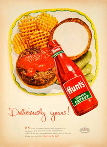 1955 Ad Hunts Tomato Catsup Ketchup Condiment Food Hamburger Waffle Fries YBL1