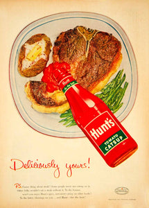 1955 Ad Hunts Tomato Catsup Ketchup Condiment Food T-Bone Steak Asparagus YBL1