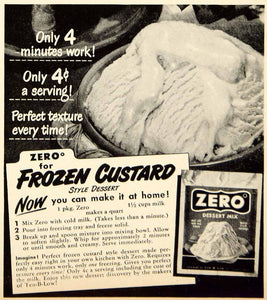 1951 Ad Zero Dessert Mix Frozen Custard Recipe Milk Ice Cream Dairy Food YBL1