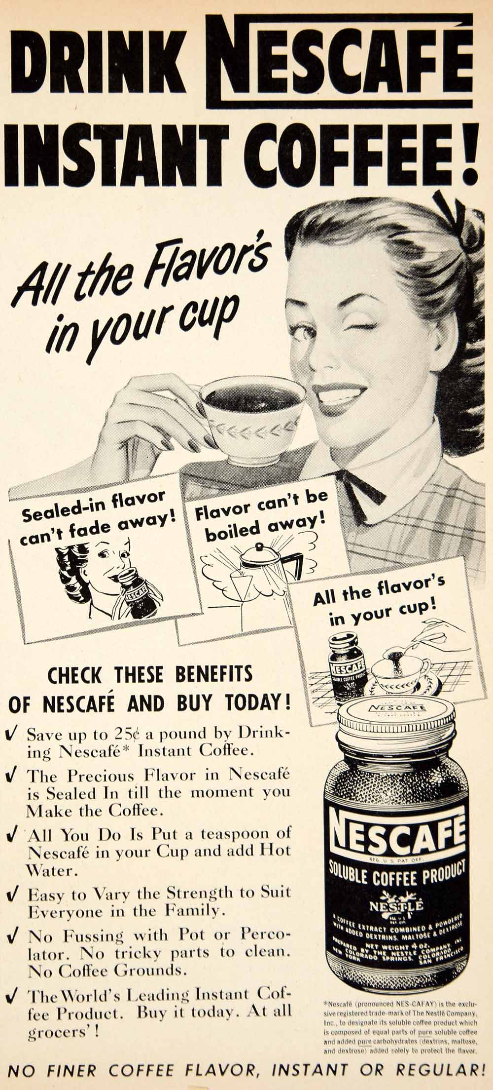 1951 Ad Nestle Nescafe Instant Coffee Drink Beverage Food Grocery Breakfast YBL1