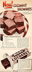1951 Ad James O Welch Cocoanut Candy Bar Chocolate Brownies Recipe Dessert YBL1