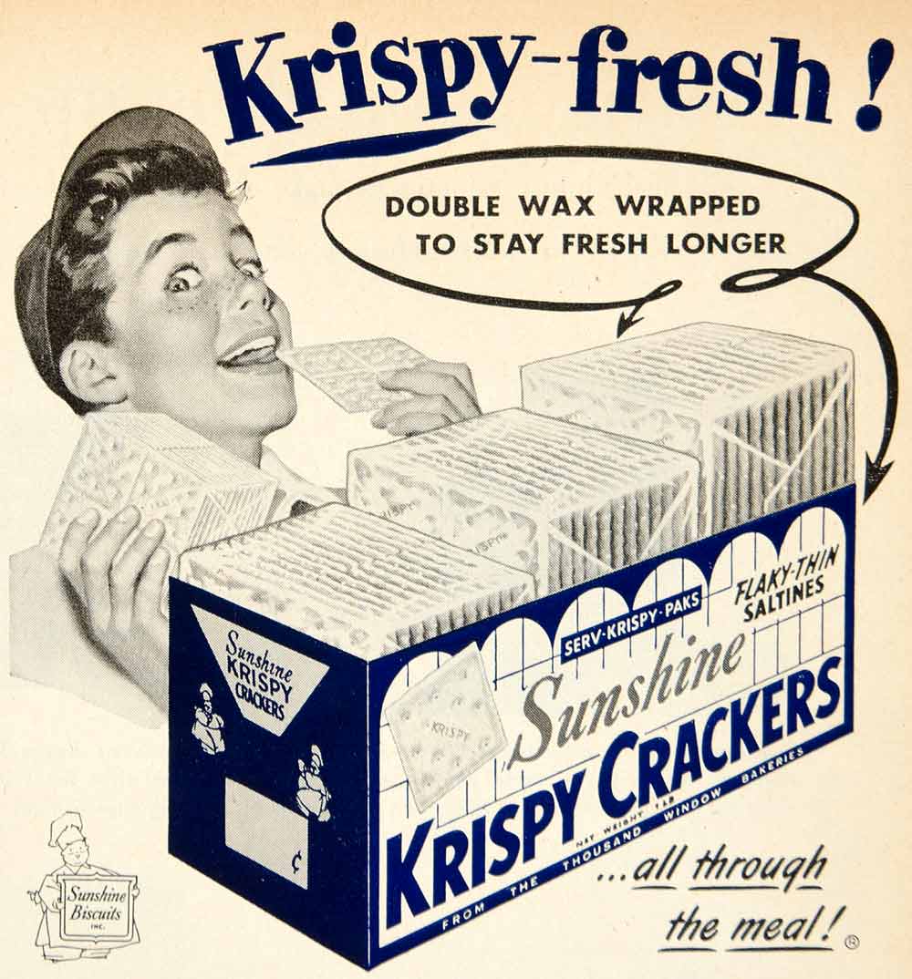 1953 Ad Sunshine Biscuits Krispy Crackers Saltines Snack Food Grocery YBL1