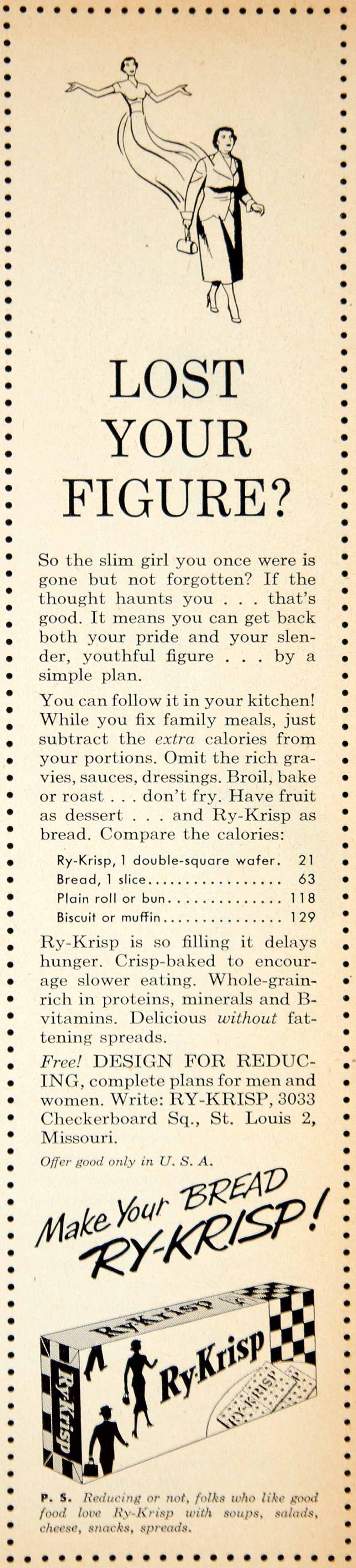 1953 Ad Ry-Krisp Bread Crackers Wafers Health Diet Food Grocery Obesity Fat YBL1