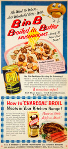 1954 Ad B In B Broiled Butter Mushrooms Food Vegetable Kitchen Bouquet YBL1