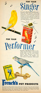 1954 Ad French's Songbird Parakeet Seed Pet Food Grocery Animals Biscuit YBL1