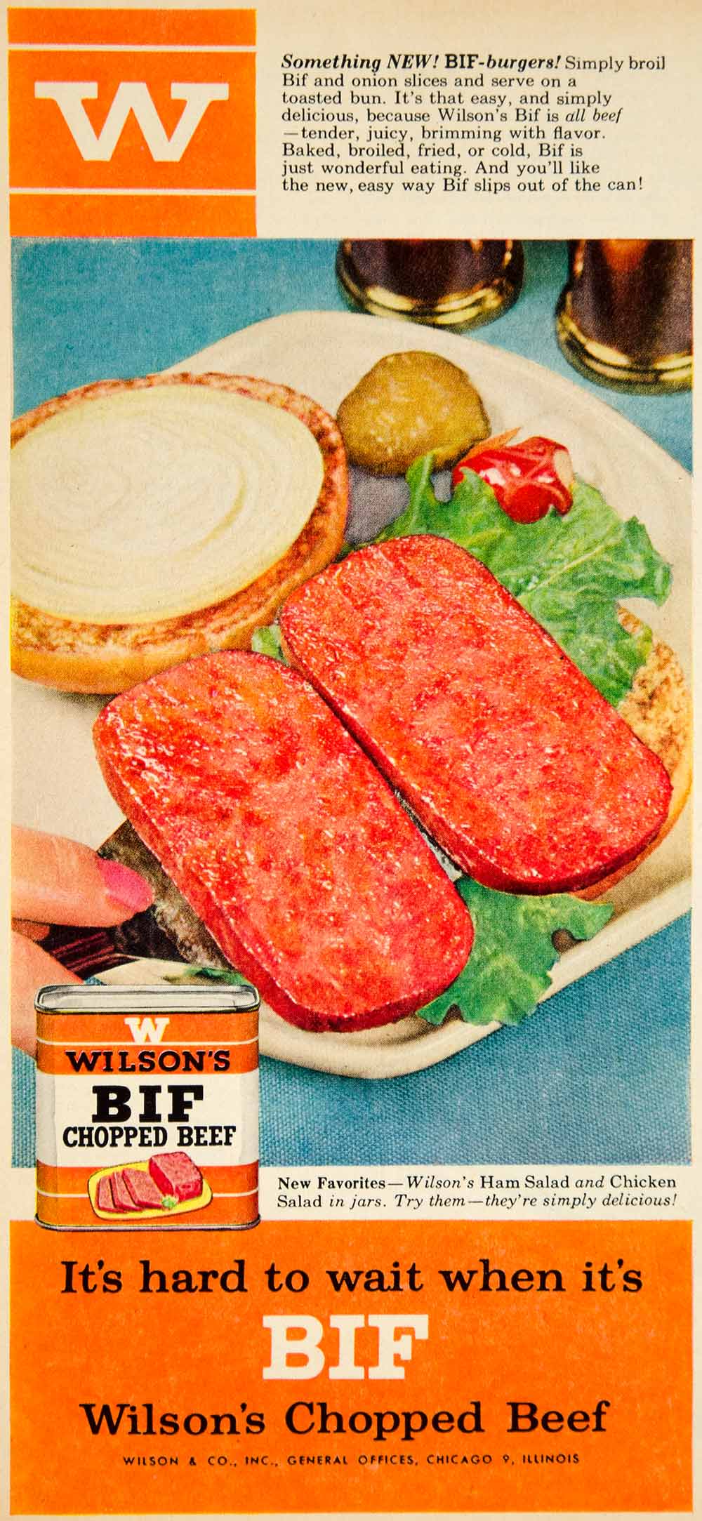 1955 Ad Wilson's BIF Chopped Beef Canned Meat Food Grocery Hamburger Bun YBL1
