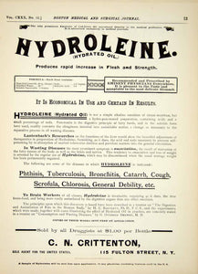 1894 Ad Hydroleine Tonic Health Medicine CN Crittenton 115 Fulton St NY YBM2