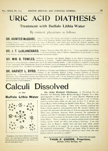 1894 Ad Thomas F Goode Buffalo Lithia Springs VA Tonic Water Calculi YBM2