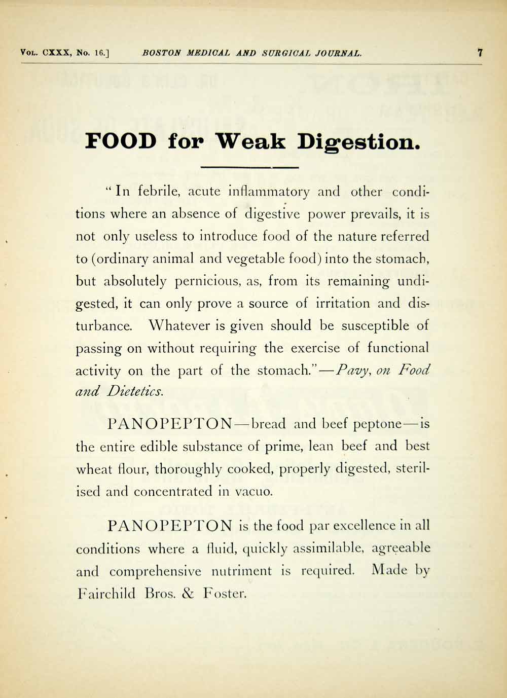 1894 Ad Panopepton Dietetic Food Health Medicine Fairchild Bros Foster YBM2