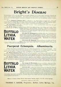 1894 Ad Thomas F Goode Buffalo Lithia Water Springs VA Medicine Brights YBM2