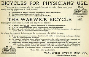 1894 Ad Warwick Bicycles Springfield MA Transportation Roadster Bearings YBM2