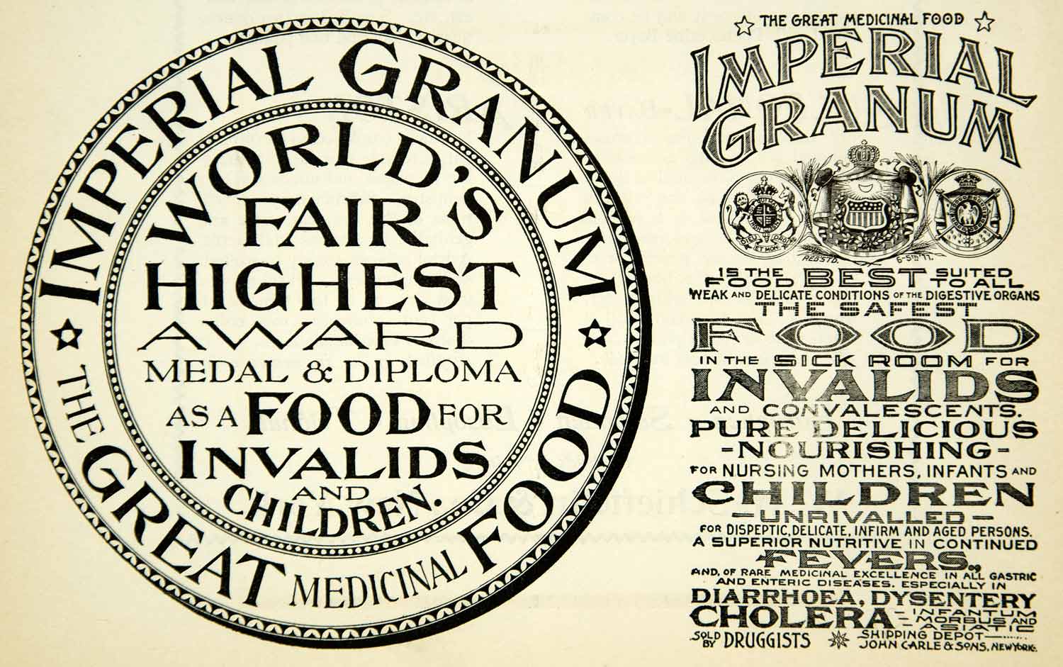 1894 Ad Imperial Granum Children Invalid Medicinal Food Druggist John Carle YBM2
