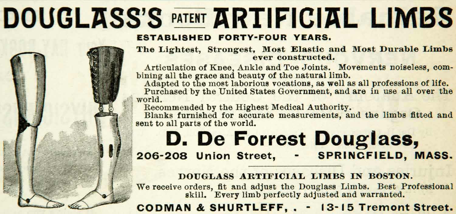 1894 Ad Douglass Artificial Limb Codman Shurtleff 2068 Union St Springfield YBM2