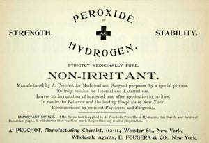 1894 Ad Peuchot Hydrogen Peroxide Medicine 1124 Wooster St NY Surgical YBM2