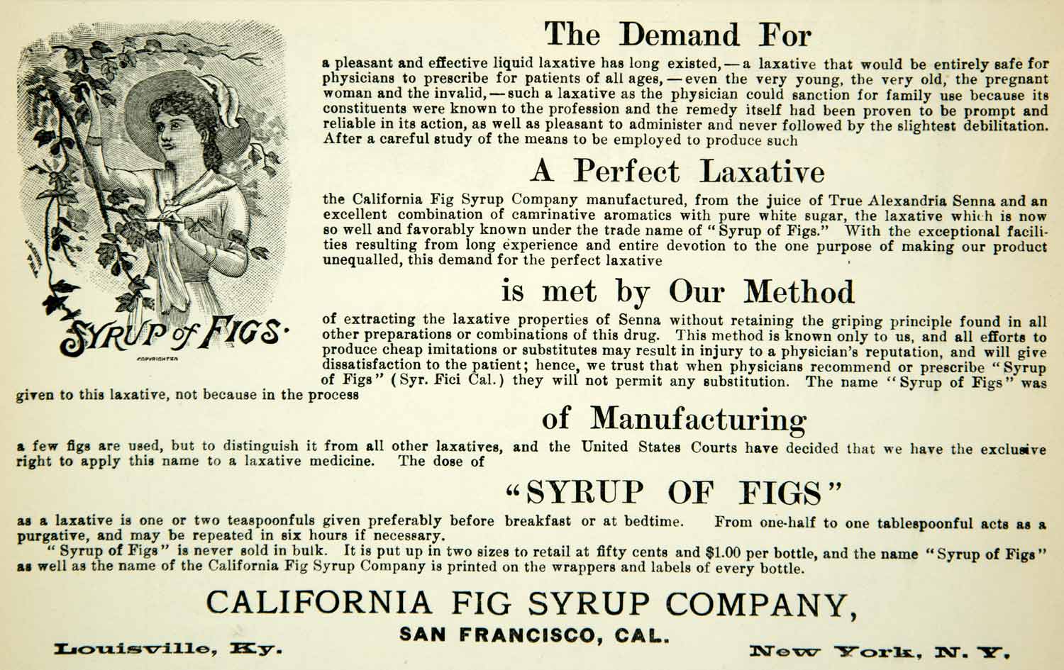 1894 Ad Syrup Figs Laxative Medicine San Francisco CA Constipation Remedy YBM2