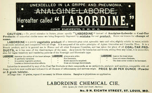 1894 Ad Labordine Chemical 9 N 8th St Louis MO Medicine Powder Tablet YBM2