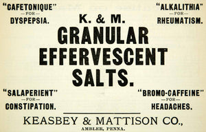 1894 Ad Keasbey Mattison Granualr Effervescent Salts Medicine Health YBM2