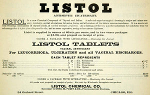 1894 Ad Listol Chemical 34 Orchard Street Chicago IL Antiseptic Tablet YBM2