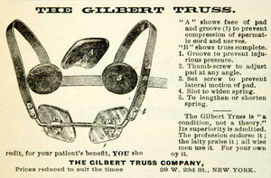 1894 Ad Gilbert Truss 28 W 23rd St NY Medical Apparatus Pad Thumb Screw YBM2