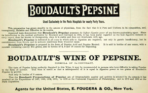 1894 Ad Boudaults Wine Pepsine Medicine Health Tonic E Fougera NY Pharmacy YBM2