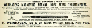 1894 Ad H Weinhagen 2224 N William St NY Index Fever Thermometer Clinical YBM2