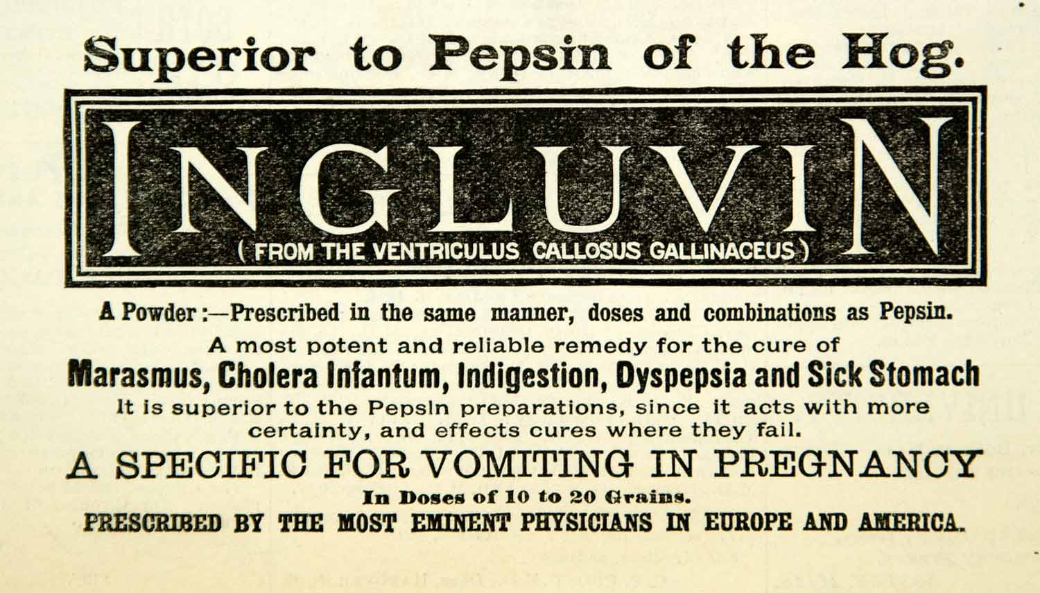 1894 Ad Ingluvin Powder Medicine Health Pregnancy Vomiting Pepsin Dose YBM2