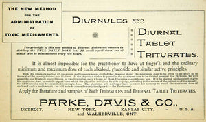 1894 Ad Diurnales Tablet Triturate Parke Davis Medicine Dose Treatment YBM2