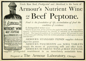 1894 Ad Armour Laboratory Bottle Nutrient Wine Beef Peptone Chicago IL YBM2