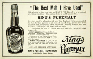1914 Ad Kings Puremalt 3638 Hawley Street Boston MA Tonic Bottle Label YBM2