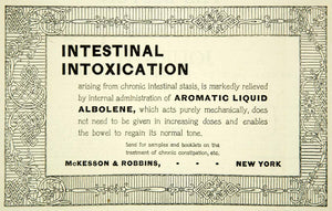 1914 Ad McKesson Robbins NY Aromatic Liquid Albolene Medicine Constipation YBM2