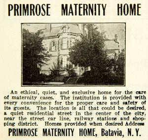 1914 Ad Primrose Maternity Home Batavia NY Medical Institution Building YBM2