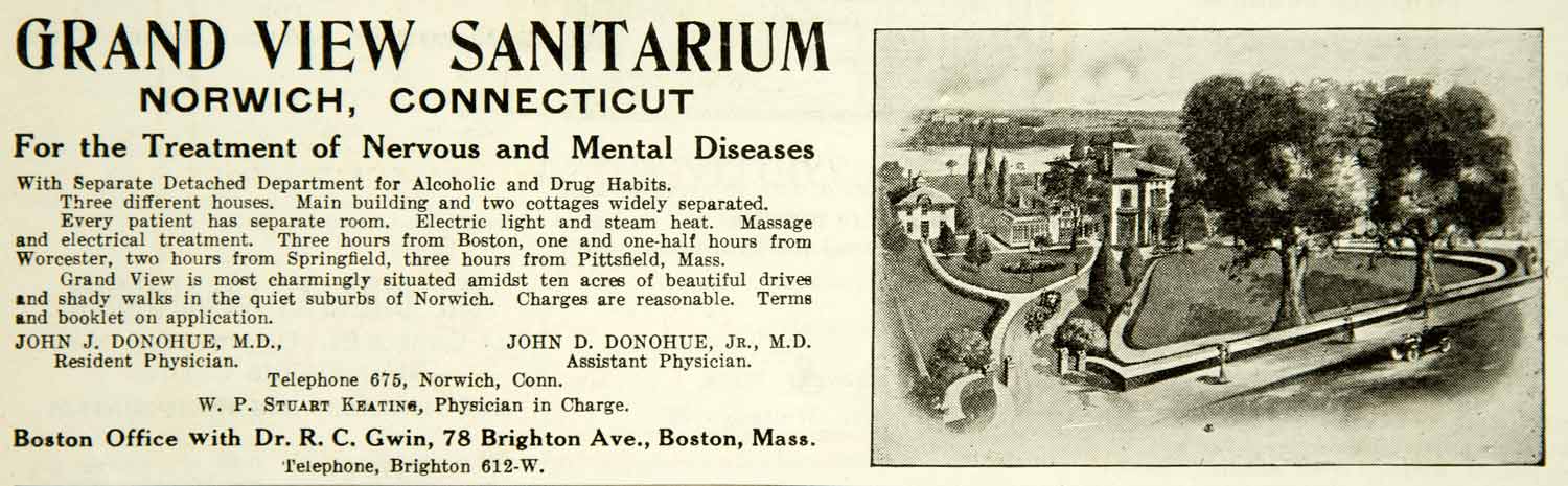 1914 Ad Grand View Sanitarium Norwich CT Nervous Mental Disease Treatment YBM2