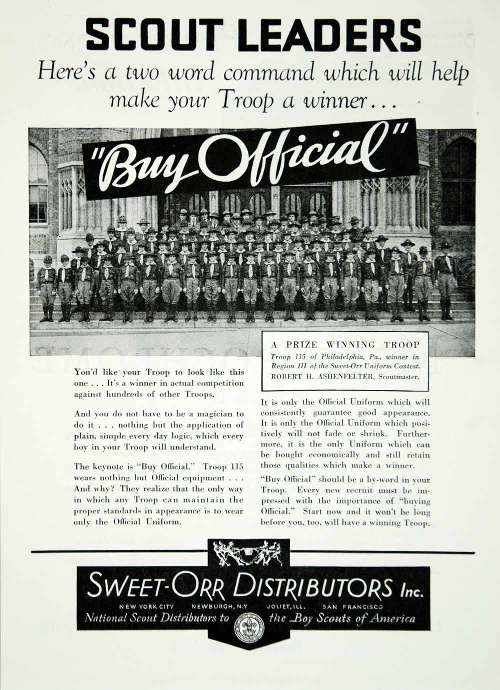 1933 Ad Sweet-Orr Boy Scout Uniforms Troop 115 Philadelphia PA Clothing YBSA1