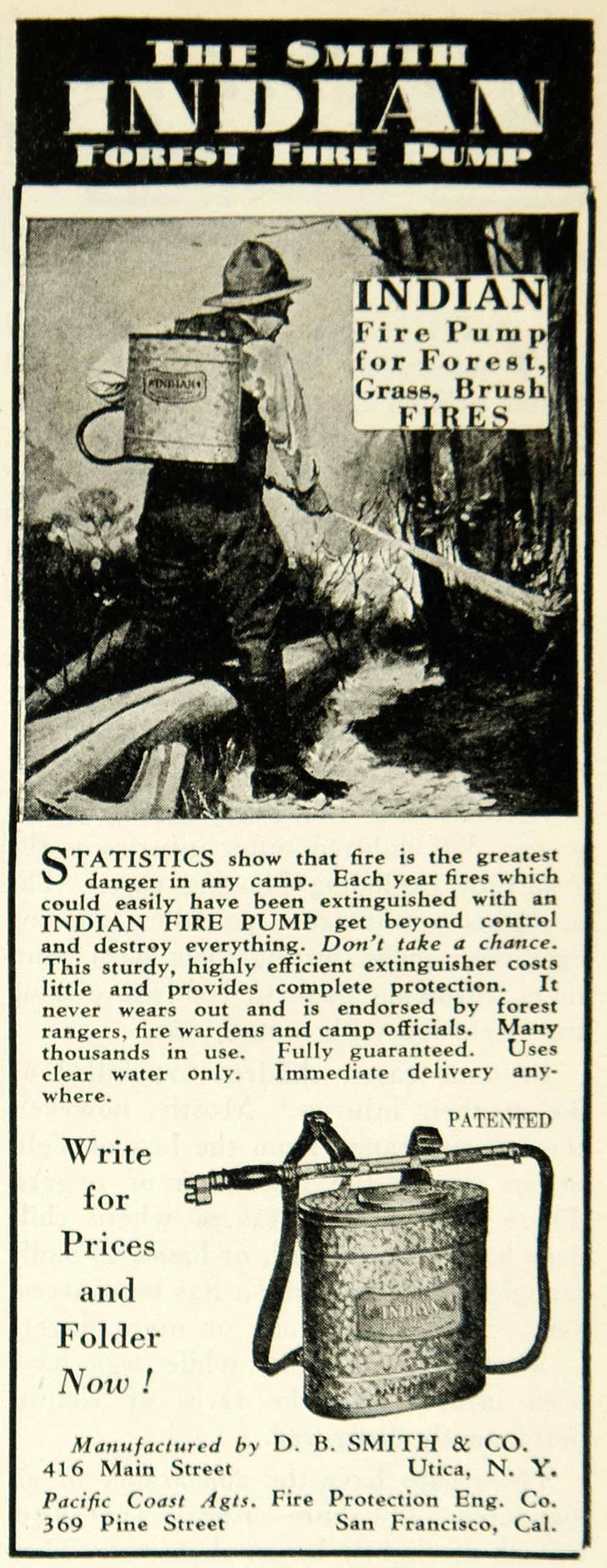 1932 Ad DB Smith Indian Forest Fire Pump Extinguisher Boy Scouts Camping YBSA1