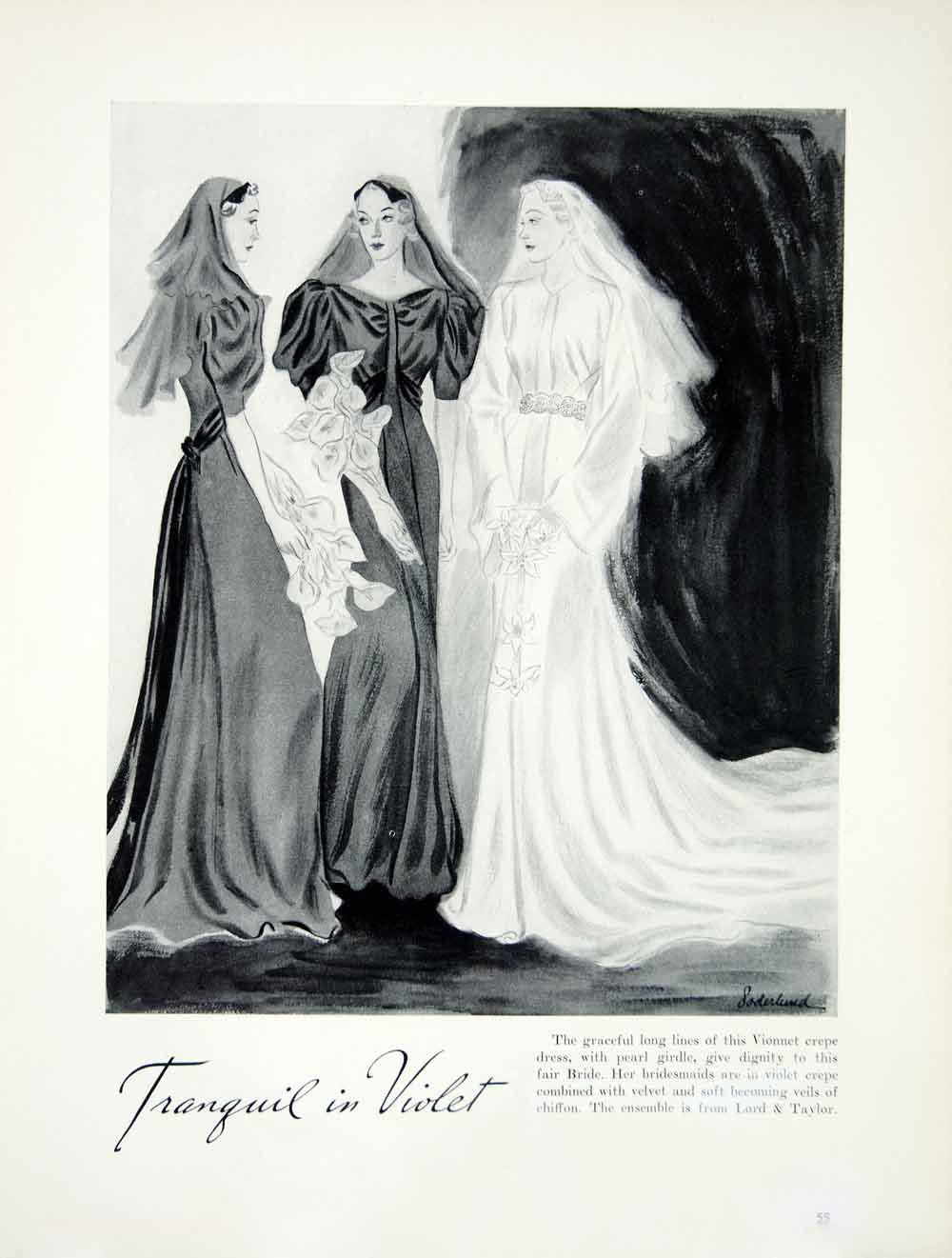 1936 Ad Vintage Vionnet Wedding Dress Bride Bridesmaids Bridal Gown Veil YBSM1