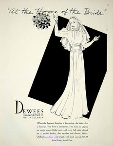 1936 Ad Vintage Satin Wedding Dress Gown Bride Veil Fashion Dewees YBSM1