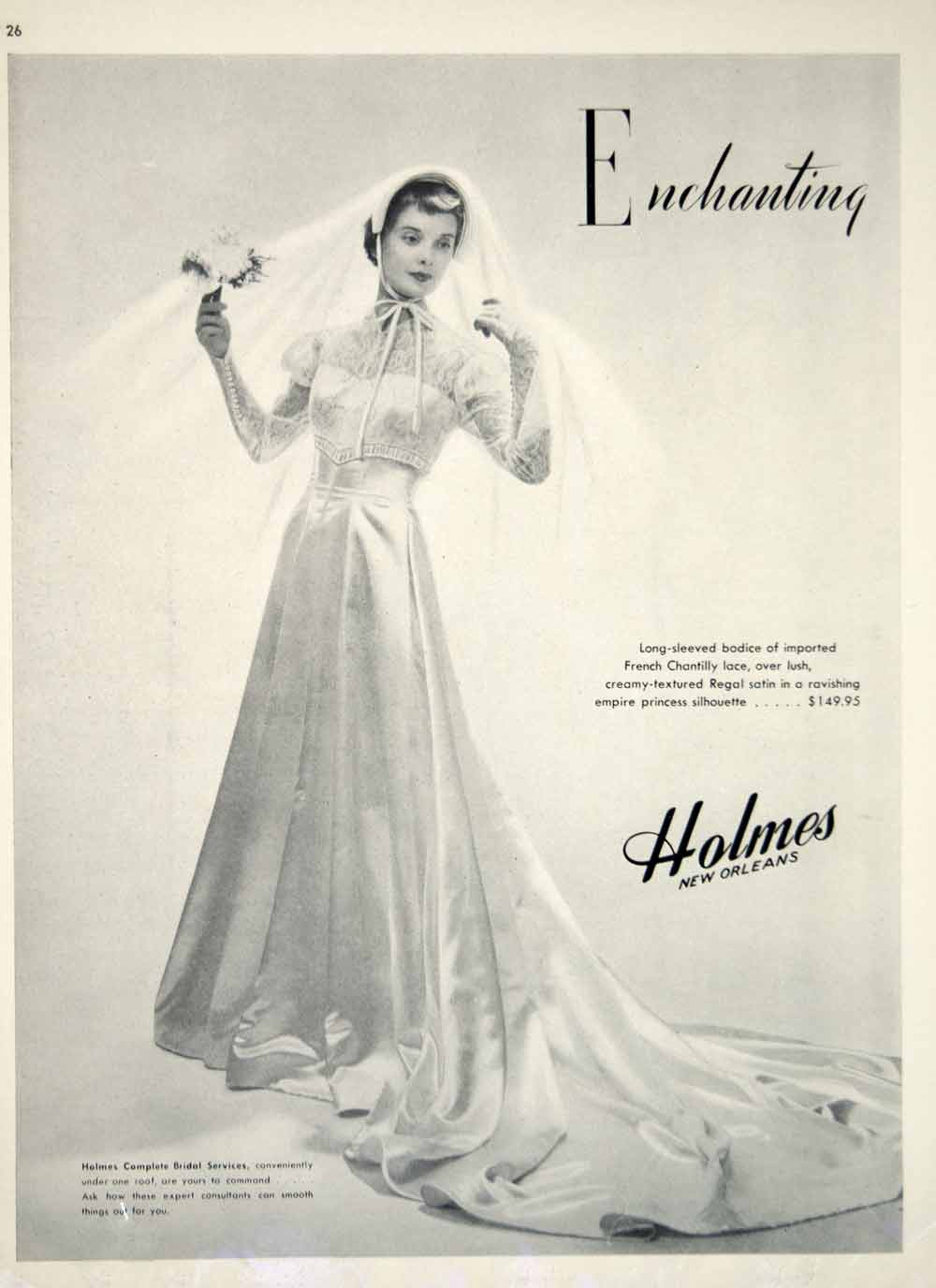 1949 Ad Vintage Wedding Dress Bride Bridal Gown Veil Fashion Holmes New YBSM1