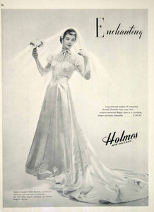 1949 Ad Vintage Wedding Dress Bride Bridal Gown Veil Fashion Holmes New YBSM1