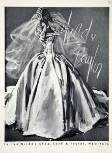 1949 Ad Vintage Wedding Dress Bride Bridal Fashion Illustration Lord Y –  Period Paper Historic Art LLC