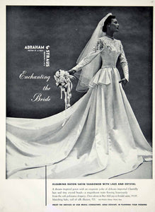 1949 Ad Vintage Wedding Dress Bride Polonaise Drapery Lace Veil Abraham YBSM1