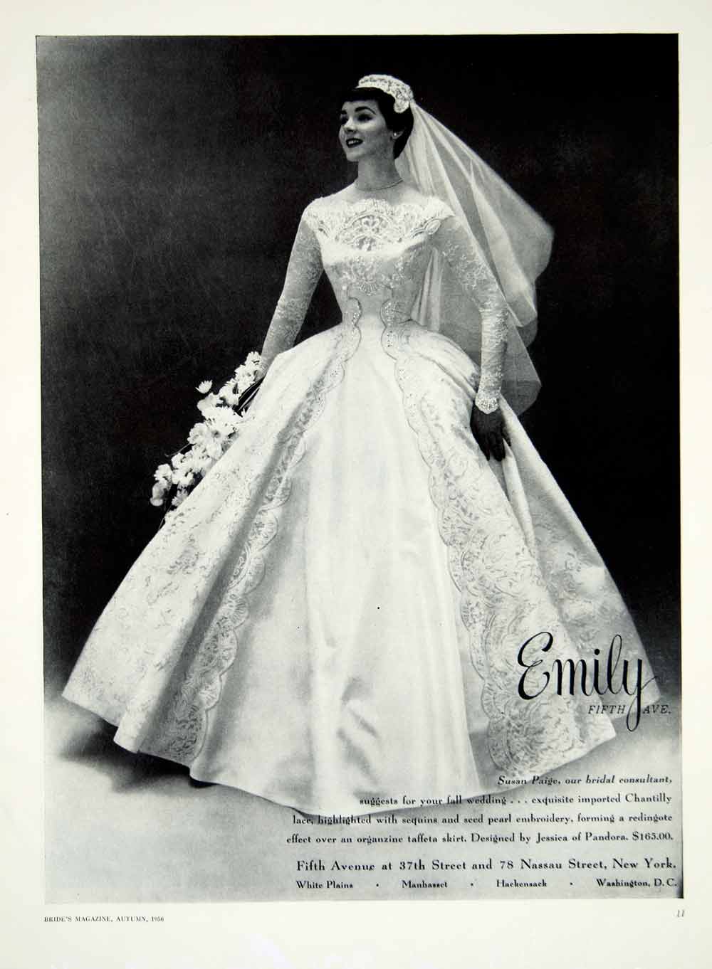 1956 Ad Vintage Taffeta Wedding Dress Jessica Pandora Chantilly Lace Y Period Paper Historic Art LLC 1956 Ad Vintage Taffeta Wedding Dress Jessica Pandora Chantilly Lace Y Period Paper Historic Art LLC