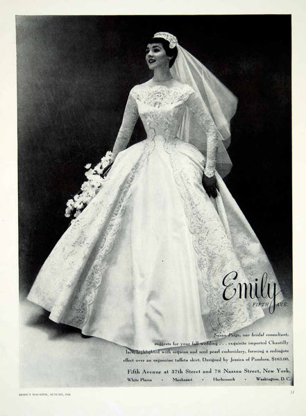 1956 Ad Vintage Taffeta Wedding Dress Jessica Pandora Chantilly Lace Y – Period Paper Historic Art LLC 1956 Ad Vintage Taffeta Wedding Dress Jessica Pandora Chantilly Lace Y – Period Paper Historic Art LLC