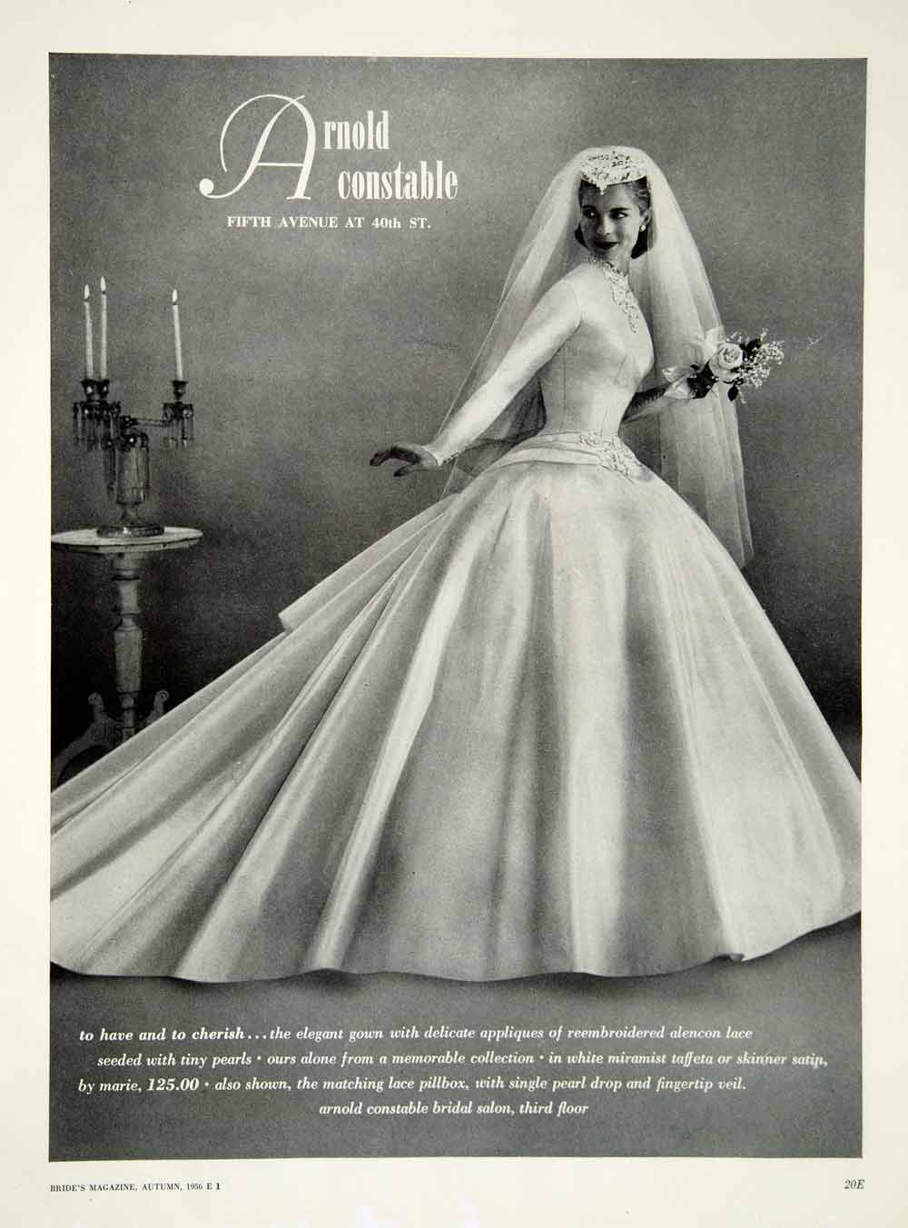 1956 Ad Vintage Wedding Dress Gown Bride Veil Bridal Fashion Arnold YB   Period Paper Historic Art LLC