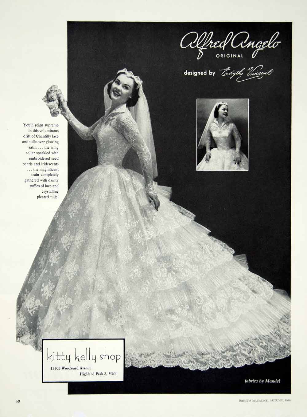1956 Ad Alfred Angelo Vintage Wedding Dress Edythe Vincent Bride Brida Period Paper Historic Art LLC 1956 Ad Alfred Angelo Vintage Wedding Dress Edythe Vincent Bride Brida Period Paper Historic Art LLC