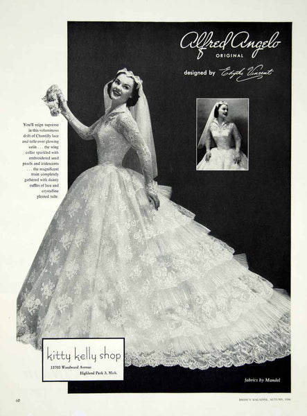 1956 Ad Alfred Angelo Vintage Wedding Dress Edythe Vincent Bride Brida –  Period Paper Historic Art LLC